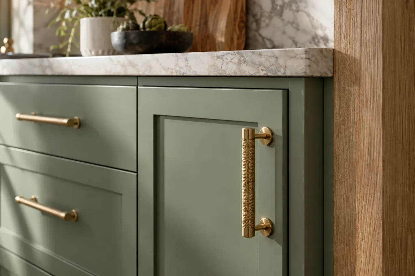 Sage green shaker kitchen