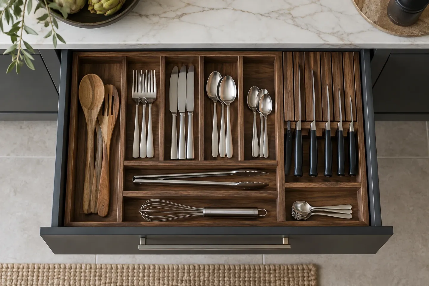 Walnut cutlery drawer