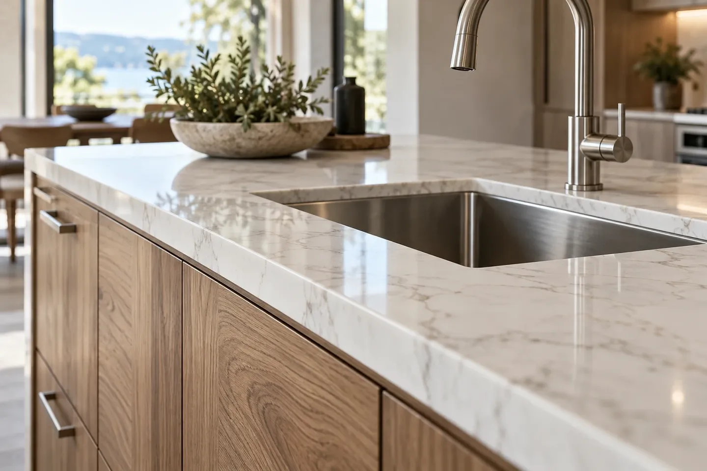 Undermount sink and eased edge